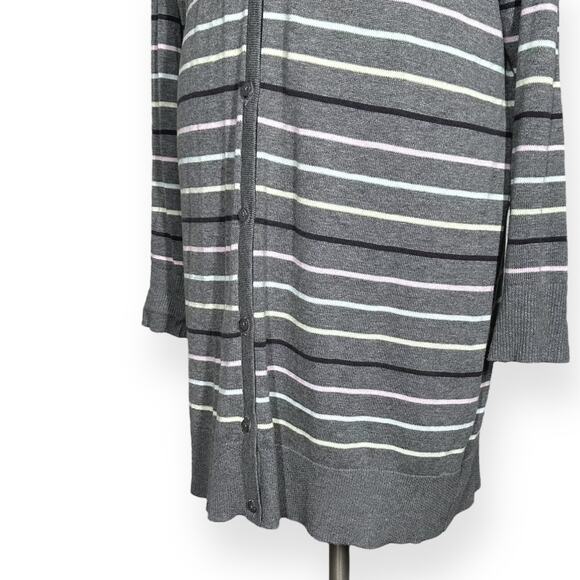 TORRID Boyfriend Cardigan Sweater Longline Button Up Lagenlook Striped Gray 2X - Picture 7 of 12